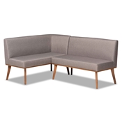 Baxton Studio Odessa Mid-Century Modern Grey Fabric Upholstered and Walnut Brown Finished Wood 2-Piece Dining Corner Sofa Bench